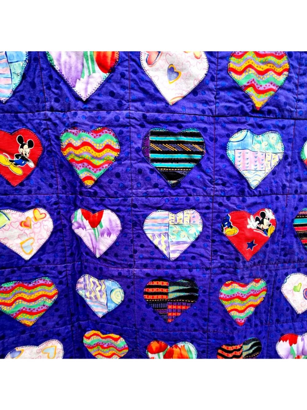 Heart Quilt Handmade Red Purple Cotton Applique 54x50 - Picture 8 of 15
